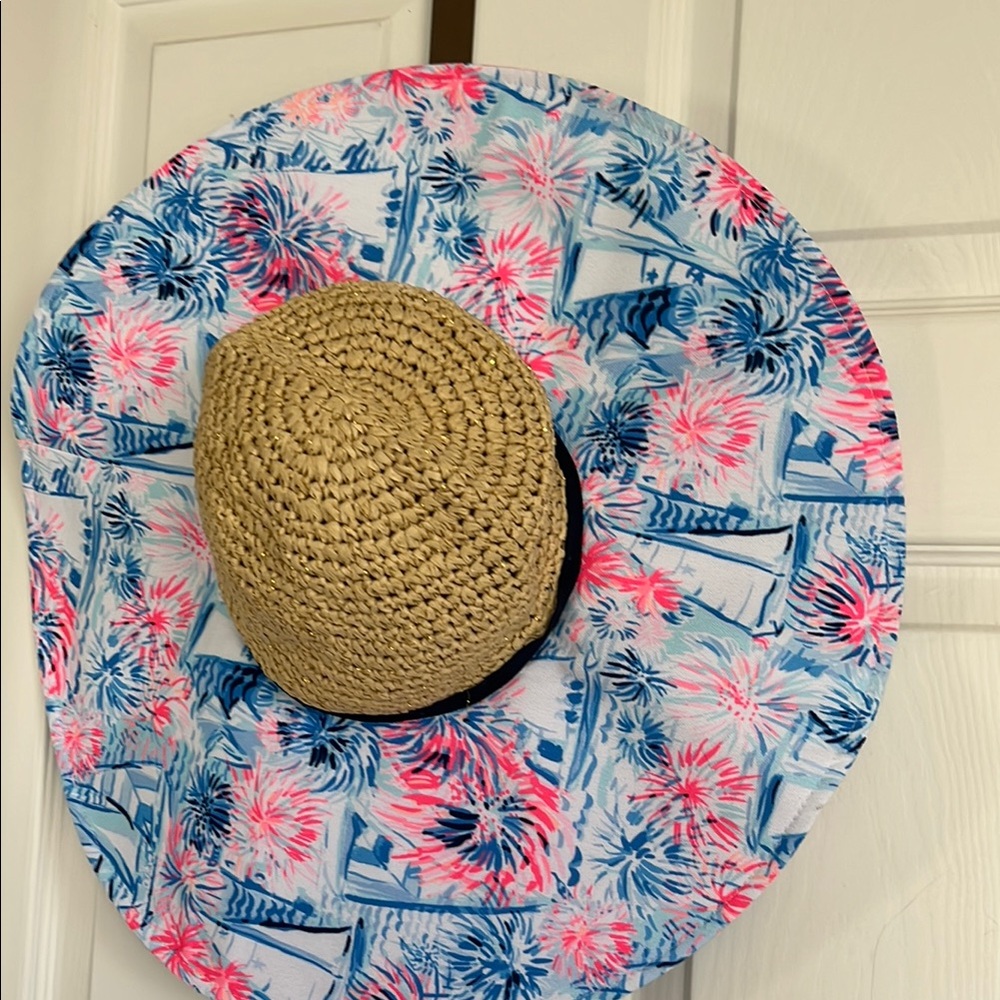 NWT Lilly Pulitzer Blue and Pink Wide-Brim Hat - Picture 8 of 14